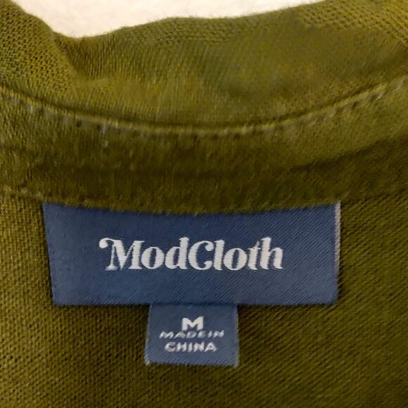 Modcloth Womens Size M Green Linen Viscose Roll Tab Sleeves Tie Belt Jumpsuit - Picture 8 of 10